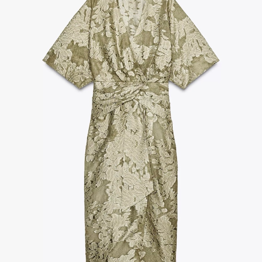 Zara Olive Green Floral Midi Dress